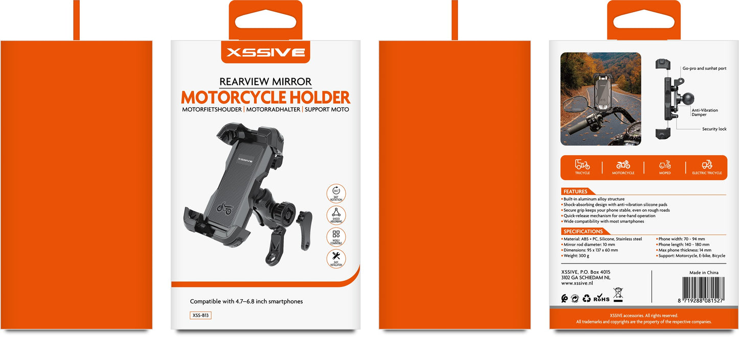 Xssive Rearview Mirror Motorcycle Holder for Smartphones tot 6.8 inch XSS-B13