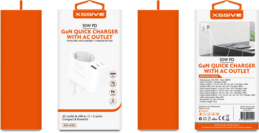 Xssive 30W PD Quick Charger with AC Outlet XSS-AC82