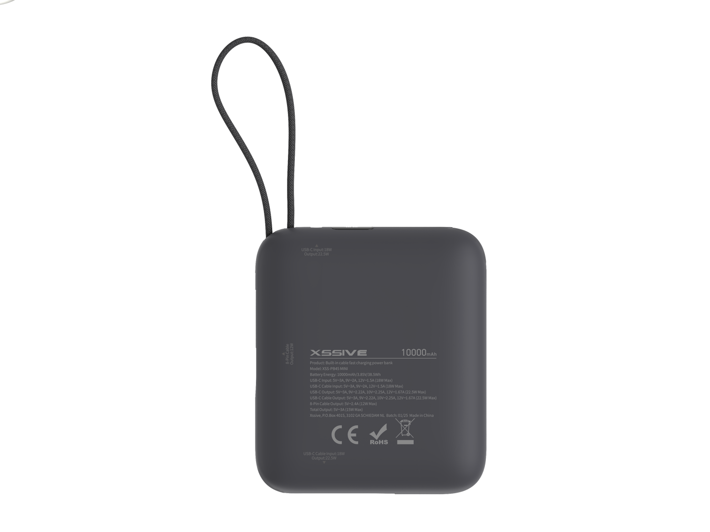 Xssive Mini Powerbank Fast Charge incl. Cable 10000mAh XSS-PB45 Mini - Black