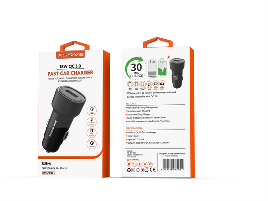 Xssive 18W QC3.0 USB Fast Car Charger XSS-CC39 - Black