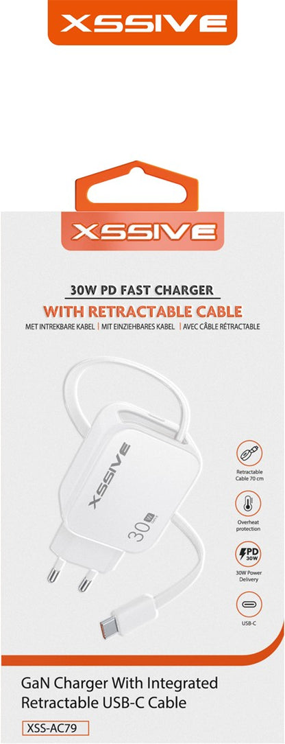 Xssive 30W PD Fast Charger with Retractable USB-C Cable XSS-AC79 - Wit