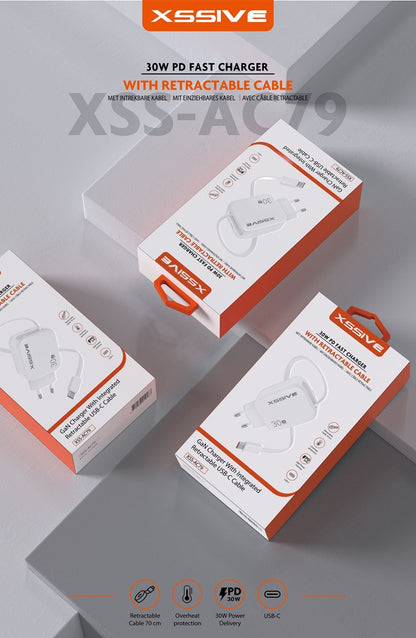 Xssive 30W PD Fast Charger with Retractable USB-C Cable XSS-AC79 - Wit