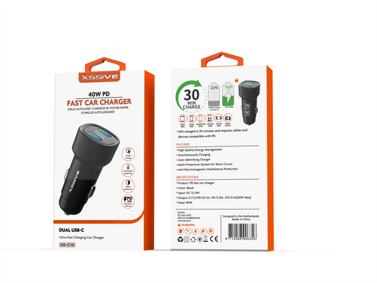 Xssive 40w PD Fast Car Charger XSS-CC42 - Black
