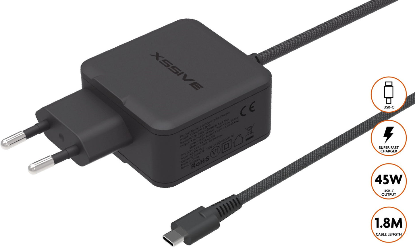 Xssive 45W GAN Super Fast Charging XSS-45W 1.8MB - Black