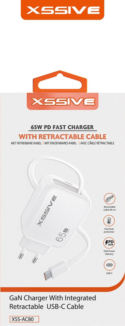 Xssive 65W PD Fast Charger with Retractable USB-Cable- XSS-AC80