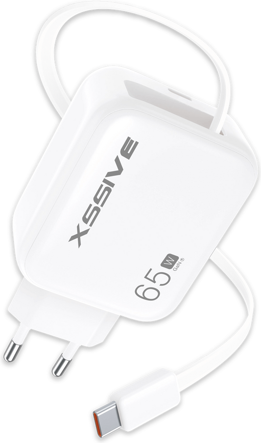 Xssive 65W PD Fast Charger with Retractable USB-Cable- XSS-AC80
