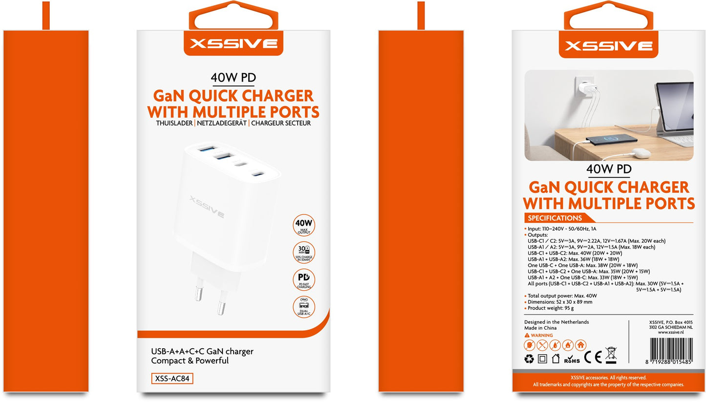 Xssive GaN Quick Charger with Multiple Ports XSS-AC84