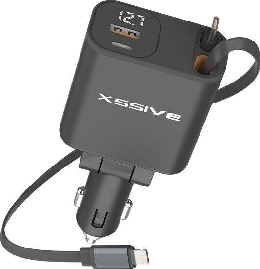 Xssive PD 45W Fast Car Charger with Retractable Cable XSS-CC47 - Black