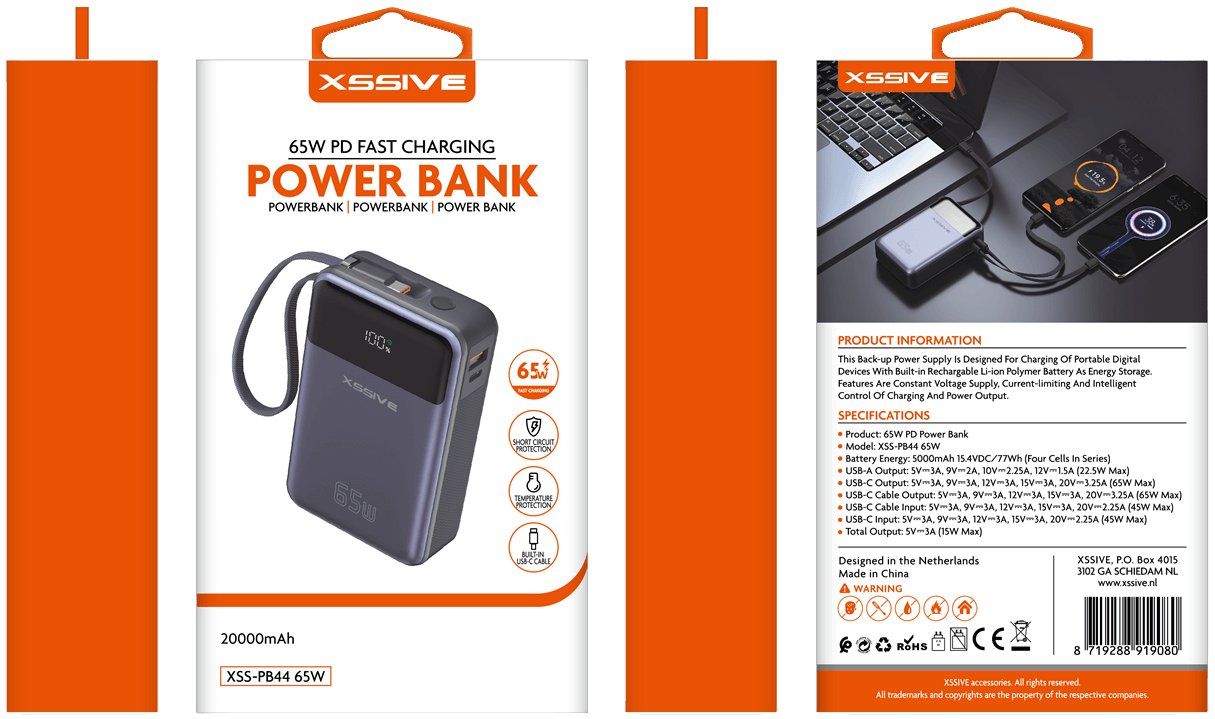 Xssive Powerbank 65W PD Fast Charge 20.000mAh XSS-PB44
