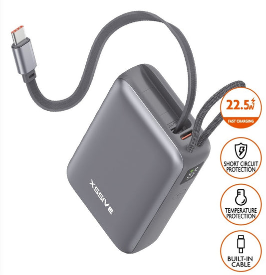 Xssive Powerbank Fast Charge with Retractable Cable 10000mAh XSS-PB52 - Black