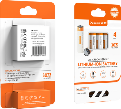 Xssive USB-C Rechargeable Penlite AA Battery 4pcs.