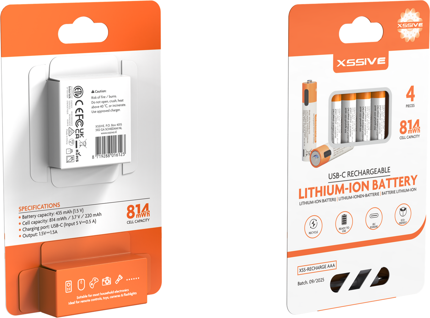 Xssive USB-C Rechargeable Penlite AAA Battery 4pcs